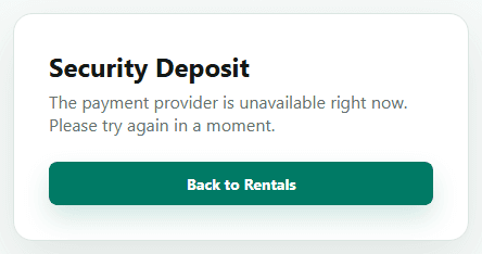 The Security Deposit page explaining the amount reserved on the card.